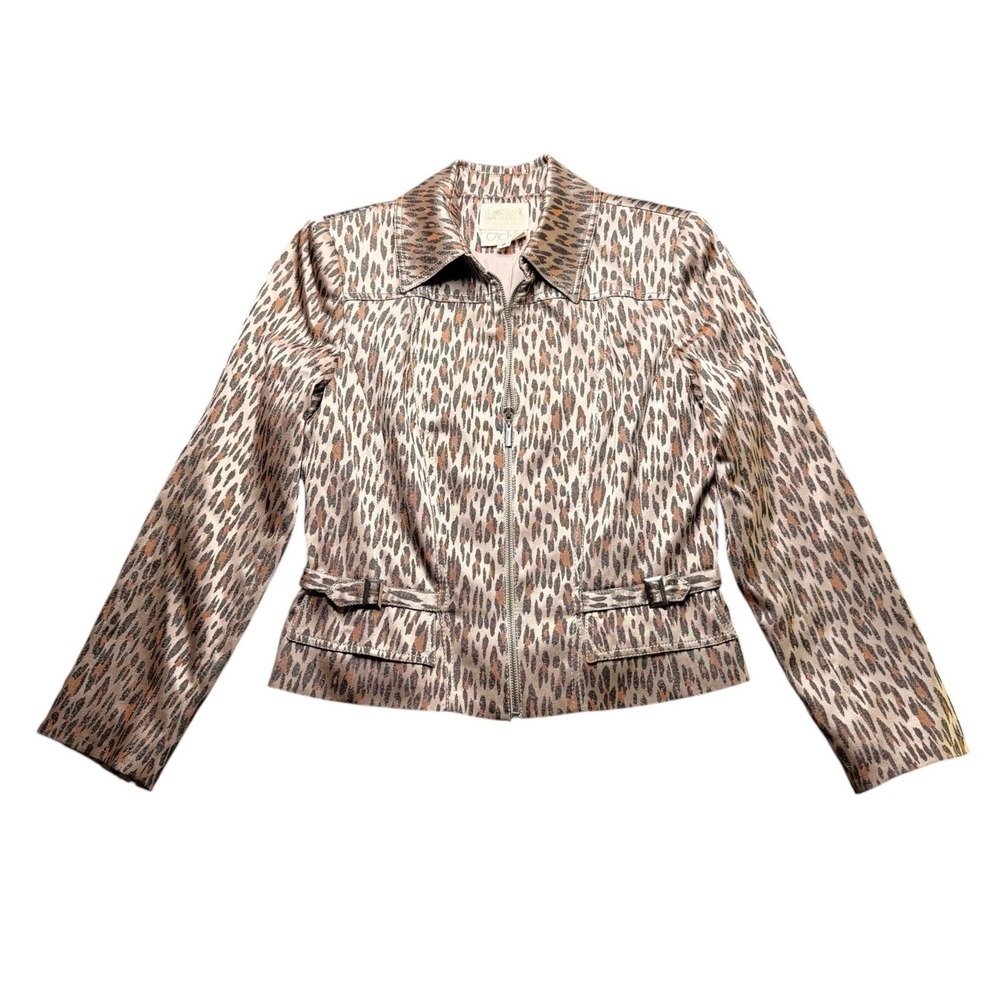 Alberto Makali Cache Jacket Women Tan Leopard Zip Up Satin Mob Wife Size 8